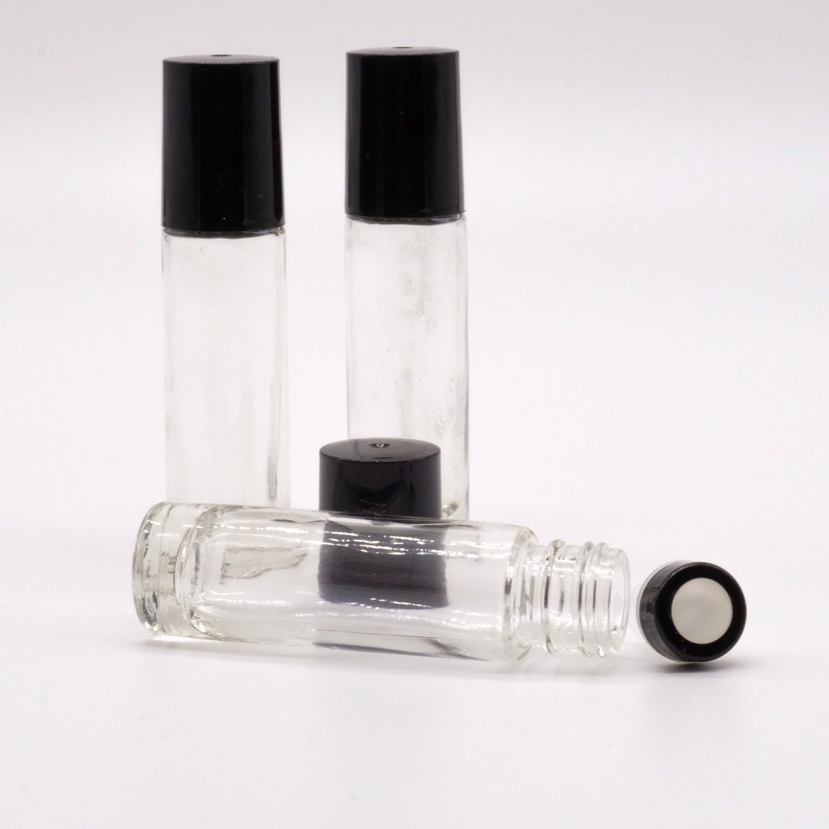 Bouteille avec applicateur à bille – Transparent et Bouchon noir