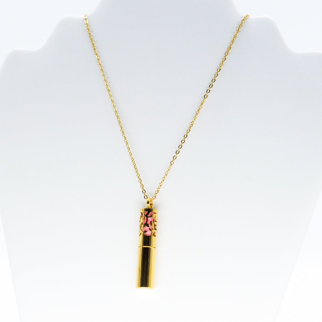Collier d'aromathérapie cylindrique avec conteneur en acier inoxydable
