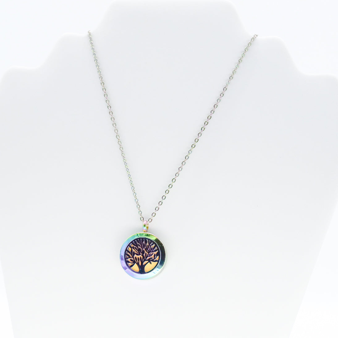 Collier d'aromathérapie rond en acier inoxydable