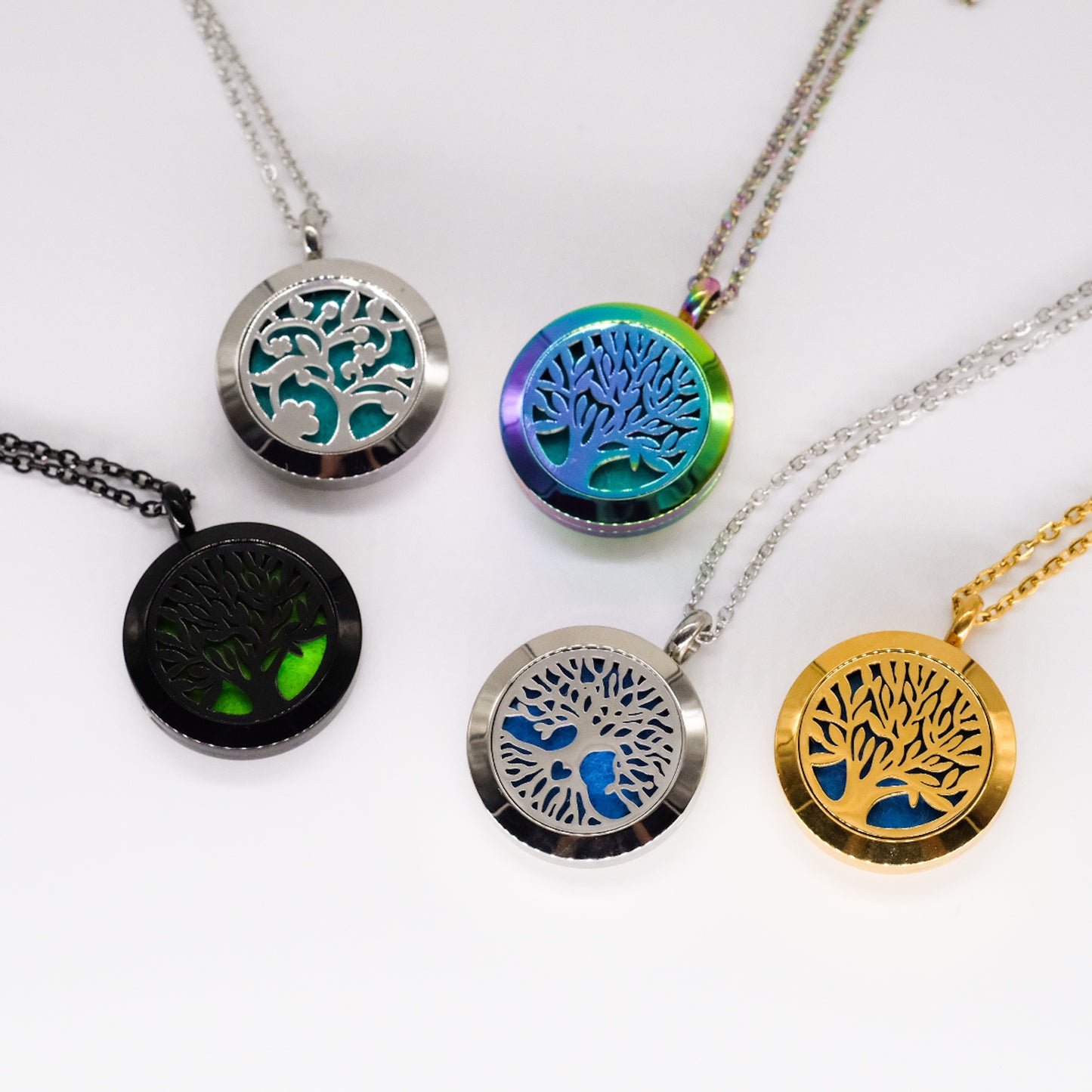 Collier d'aromathérapie rond en acier inoxydable