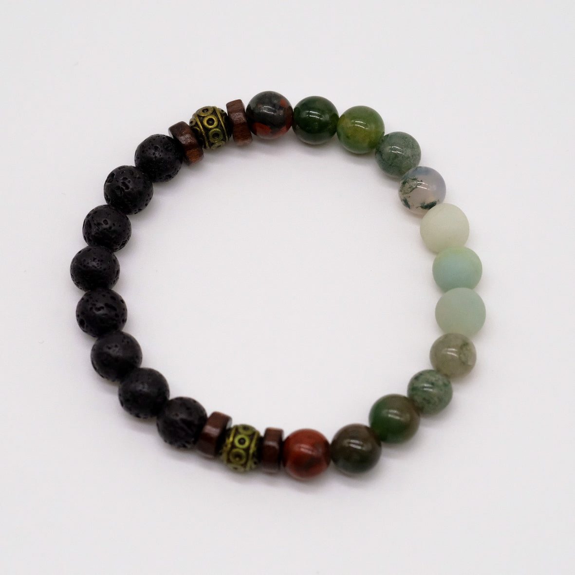 Essential Oil Diffuser Bracelet in Volcanic Stone and Wooden Beads