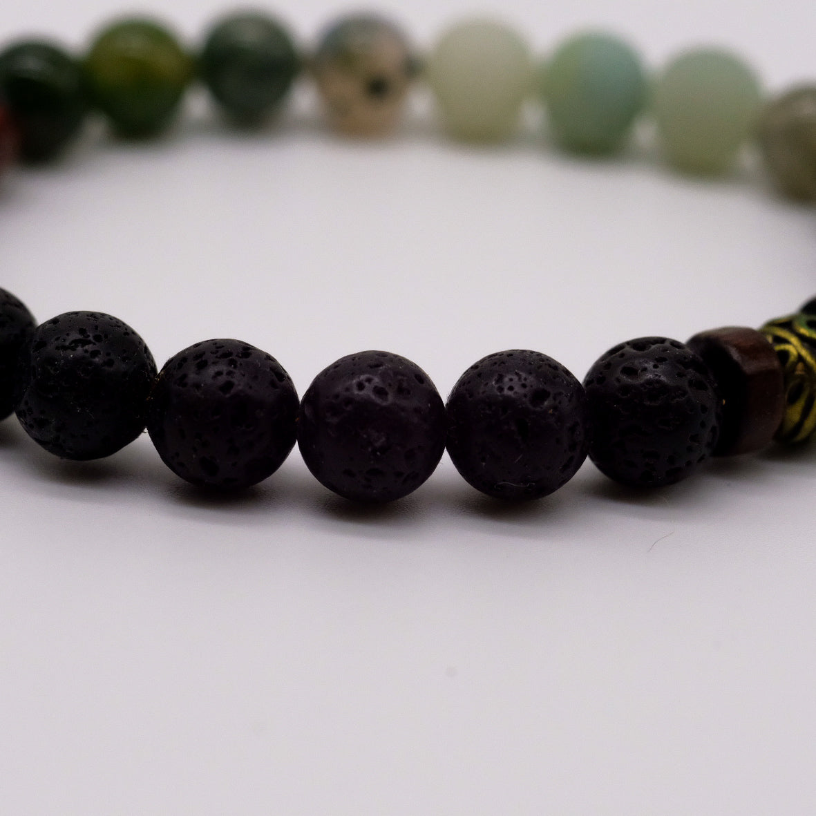 Essential Oil Diffuser Bracelet in Volcanic Stone and Wooden Beads