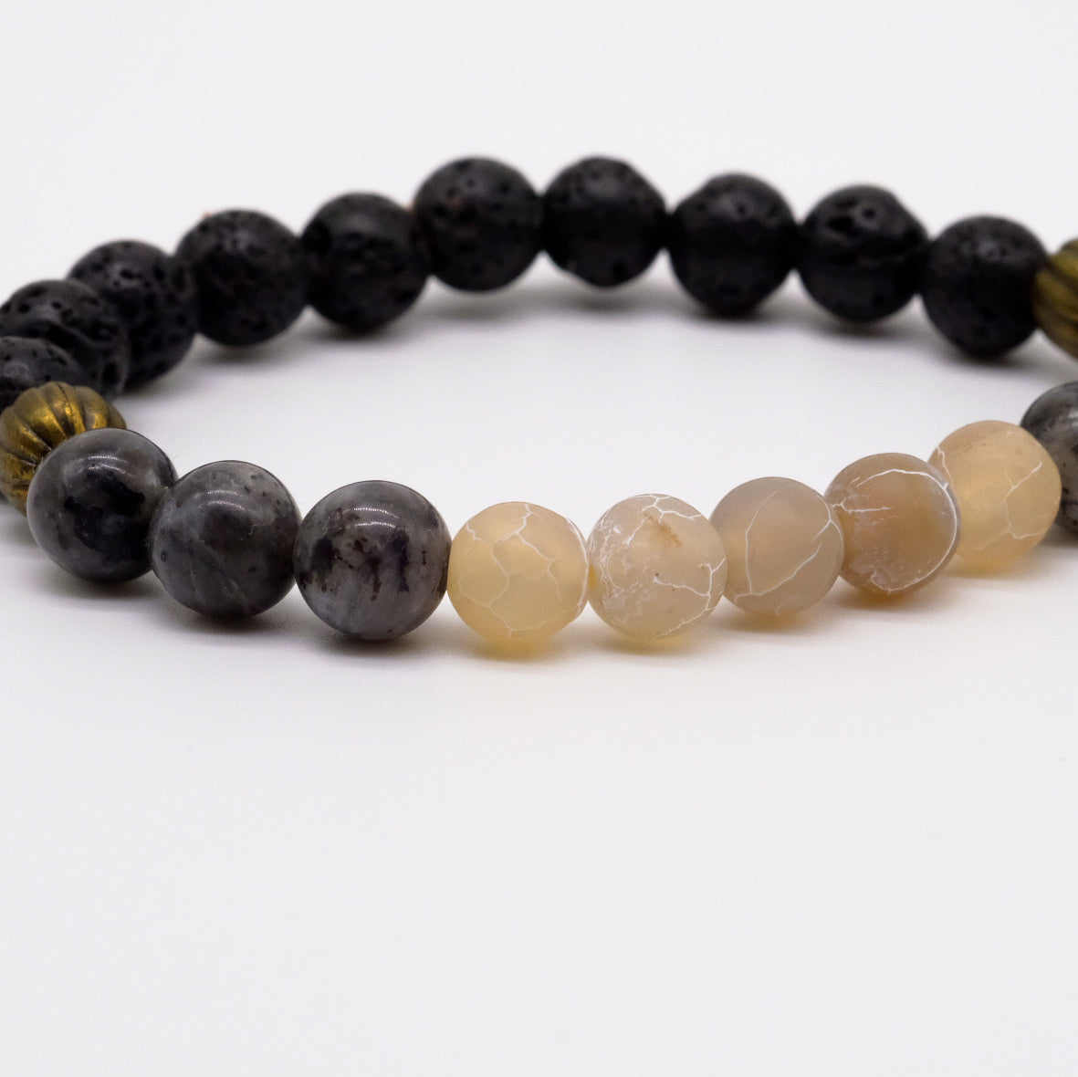 Essential Oil Diffuser Bracelet in Volcanic Stone and Wooden Beads