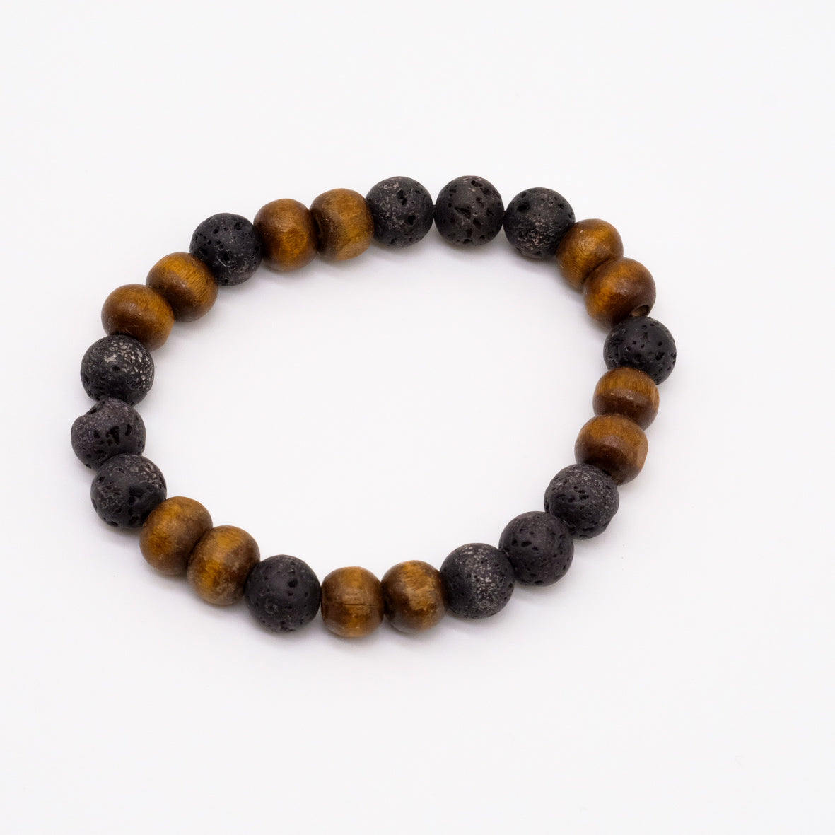 Essential Oil Diffuser Bracelet in Volcanic Stone and Wooden Beads