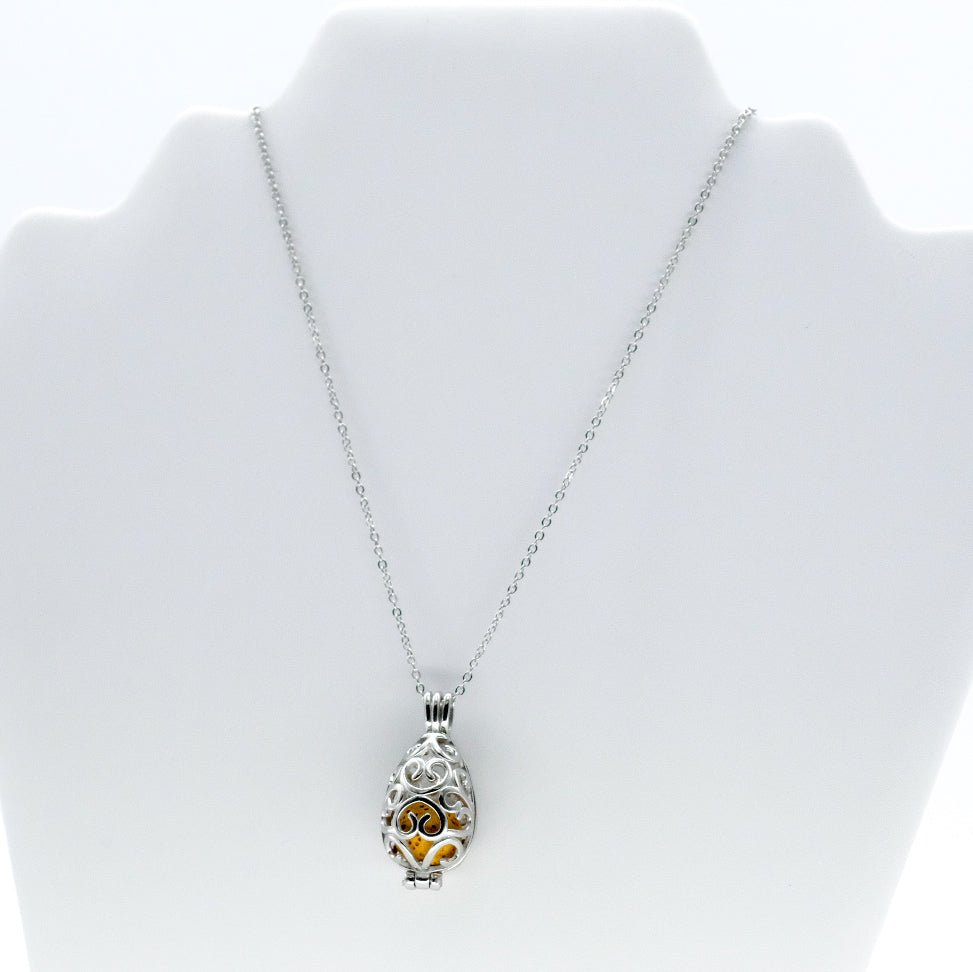 Collier d'aromathérapie goutte d'eau en acier inoxydable et pierre de lave