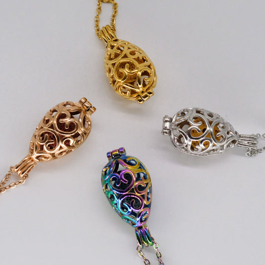 Collier d'aromathérapie goutte d'eau en acier inoxydable et pierre de lave