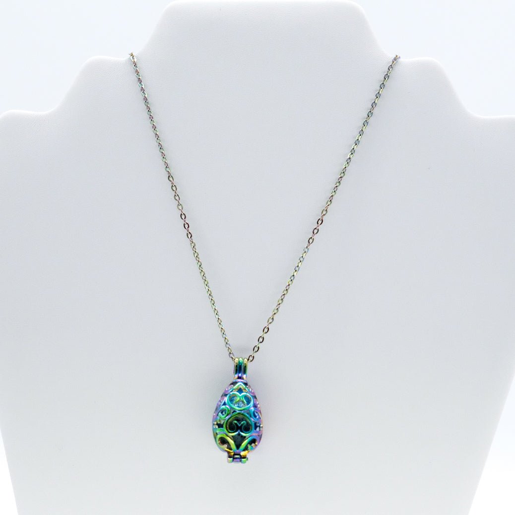 Collier d'aromathérapie goutte d'eau en acier inoxydable et pierre de lave