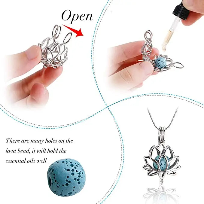 Stainless Steel Lotus Flower Aromatherapy Necklace 