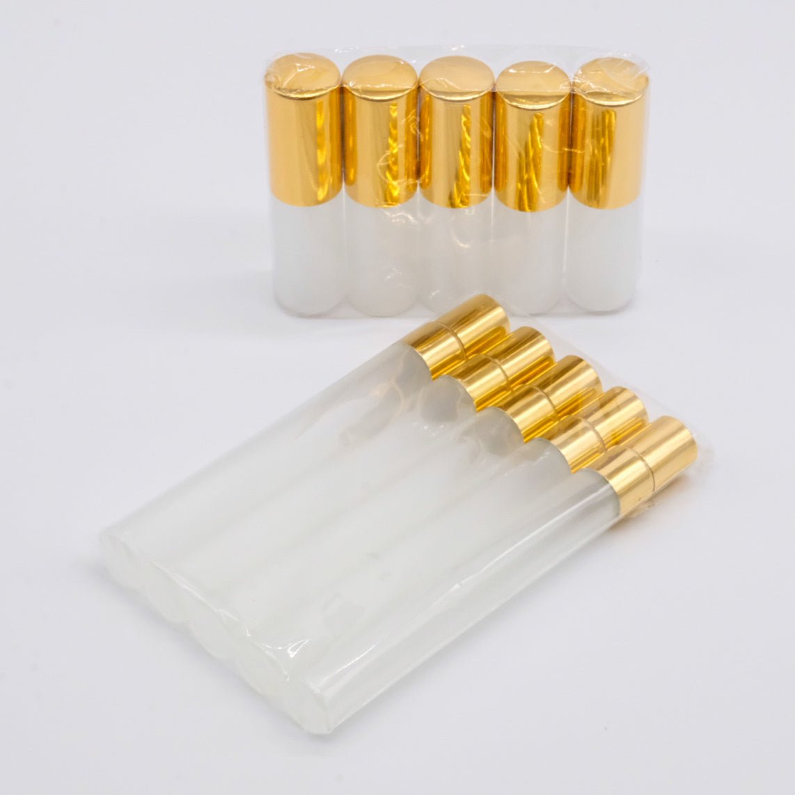 Vaporisateurs verre givré blanc avec bouchon doré – Paquet de 5 (5 ml ou 10 ml)