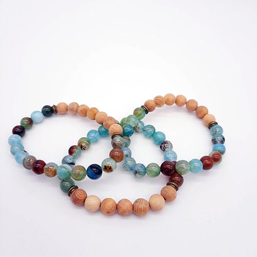 Essential Oil Diffuser Bracelet in Volcanic Stone and Wooden Beads